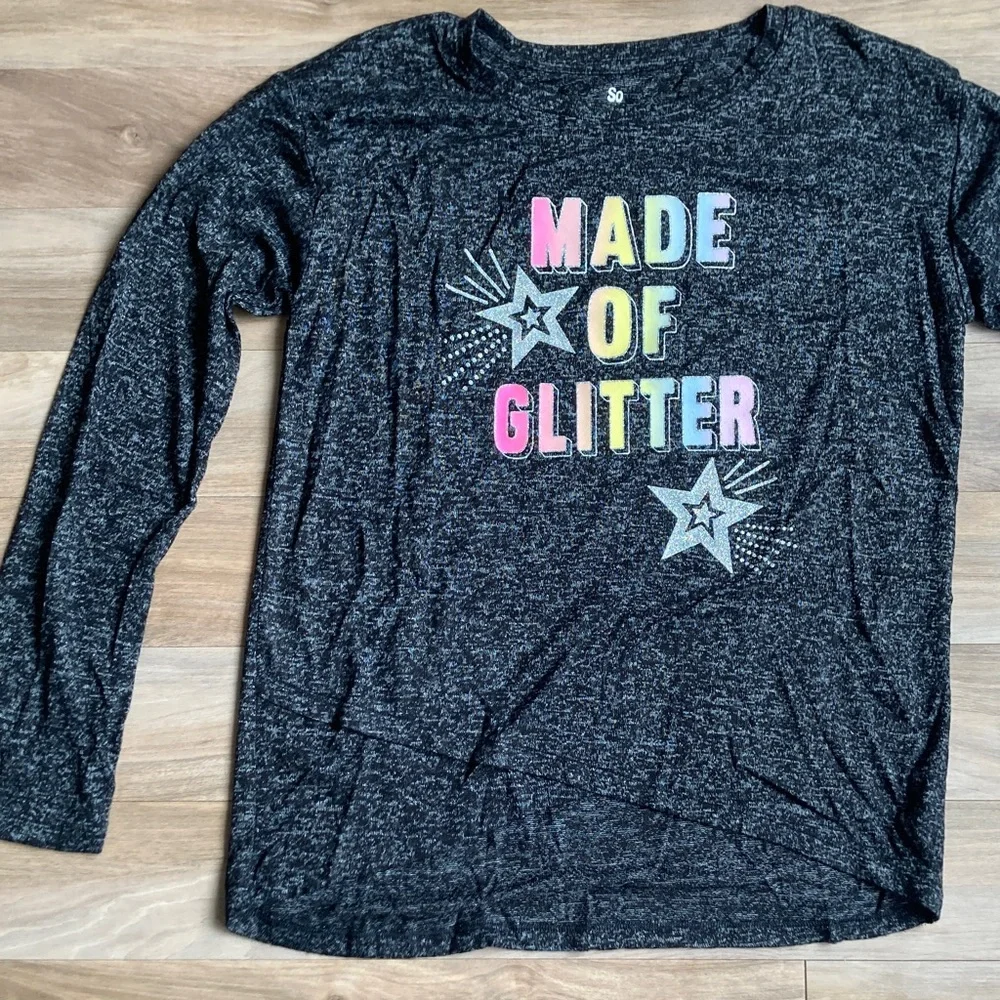 SO top Made of glitter cozy graphic long sleeve shirt casual XXL girls